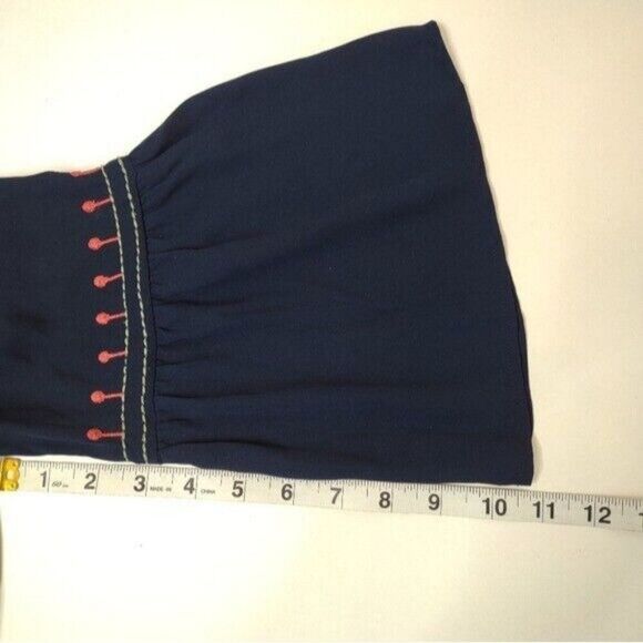 Loft Embroidered Bell Sleeve Boat neck Lightweight Navy Blouse XS - Picture 10 of 16